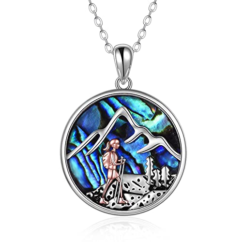MONGAS Mountain Necklace 925 Sterling Silver Mountain Hiking Pendant Necklace Hiking Jewelry Gifts for Hiker Women