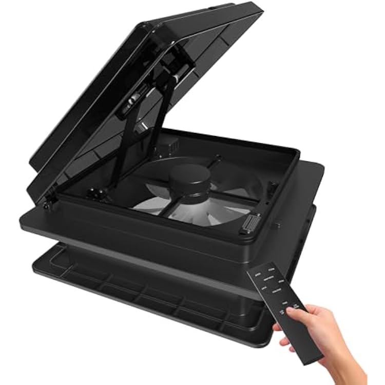 2012 14 x 14 RV Vent Fan Ventilation 12V Reversible Super Quiet Exhuast RV Roof Vent with Rain Sensor, Remote Control for Motorhome Camper Van Trailer Bathroom Roof Fan - Black