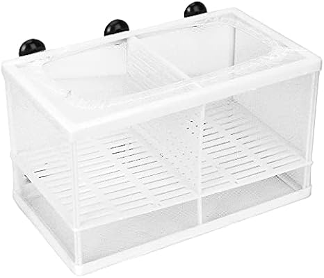 Aquarium Grower Mesh Fish Breeding Box Hatchery Incubator Separation Aquarium Breeding Box with Locking Feet Sturdy Fish Breeding Tank Box with Suction Cup (Large with Divider)