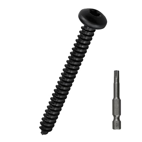 100pcs #4 x 1 Black 304 SS Torx Pan Head Sheet Metal Screws w/Bit | Includes 50mm S2 Bit, 18-8 Stainless Steel, Black E-coated, 6-Lobe Star Drive Self-Tapping Screws
