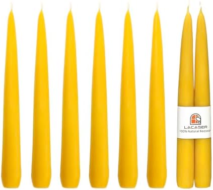 Pure Beeswax Taper Candles 8 pcs, 8 Long Candlesticks, Natural Bees Wax Candles for Home, Dripless Beeswax Candles, Subtle Honey Scent, 6 Hours Burn Time by Lacaser