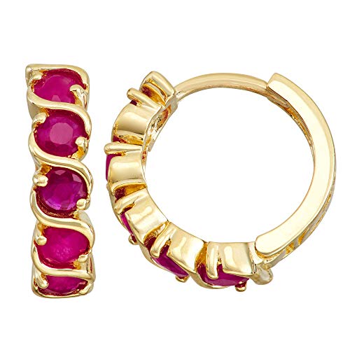 Tiara 10K Gold Ruby Hoop Earrings