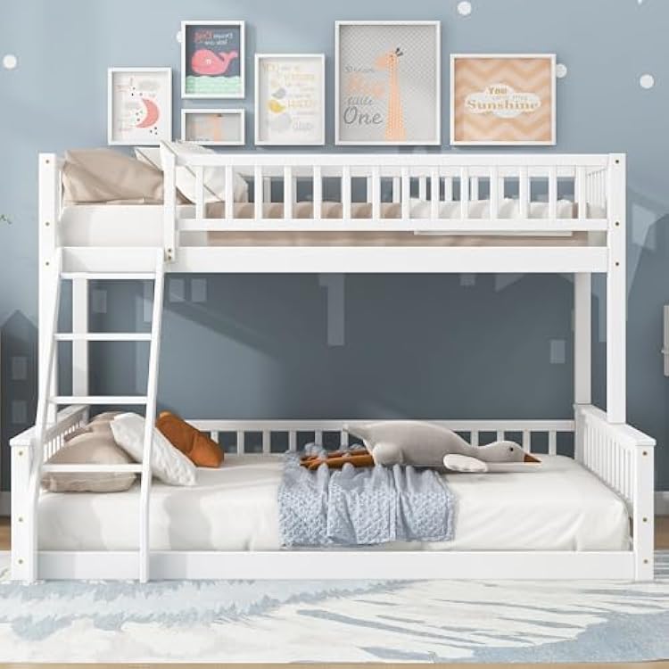 Win XL Over Queen Bunk Bed with Ladder and Guardrails White