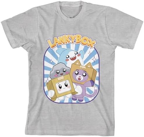 LankyBox Thicc Shark, Rocky, Boxy and Foxy Athletic Heather Boys Crew Neck Short Sleeve Tee