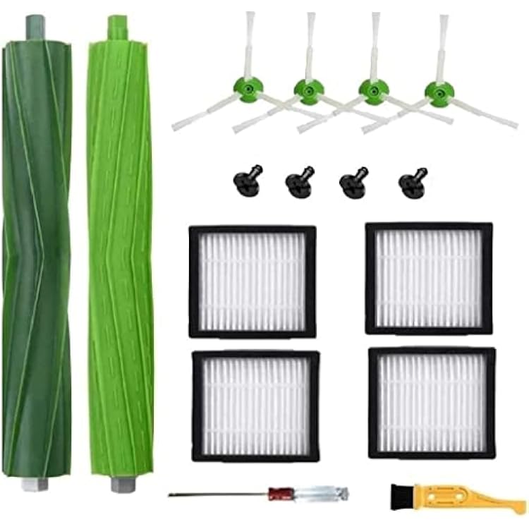 Replacement Parts accessories Compatible for iRobot Roomba i3 i3 i4 i6 i6 i7 i7 i8 i8Plus E5 E6 E7 I,E &J Series Vacuum Cleaner,1 Set Rubber Brushes 4 HEPA Filters & 4 Side Brushes