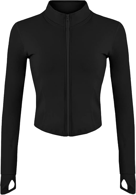 Gacaky Women's Athletic Jacket Lightweight Full Zip Up Yoga Jacket Cropped Workout Slim Fit Tops with Thumb Holes