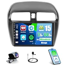 2+64G Latest Android Car Stereo for Mitsubishi Mirage 2012-2023,9 inch Touch Screen Radio Wireless Apple CarPlay Android Auto DSP 5G WiFi Bluetooth GPS FM RDS+Free AHD Backup Cam