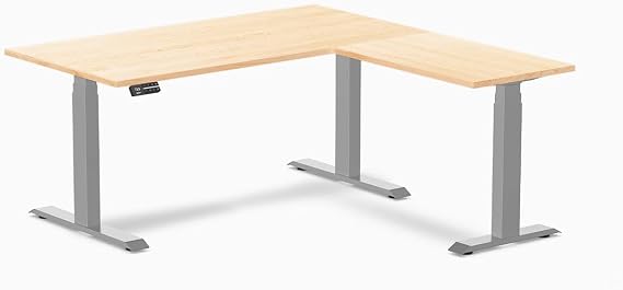 Desky Hardwood L-Shape Sit Stand Desk Maple 60x62 Grey