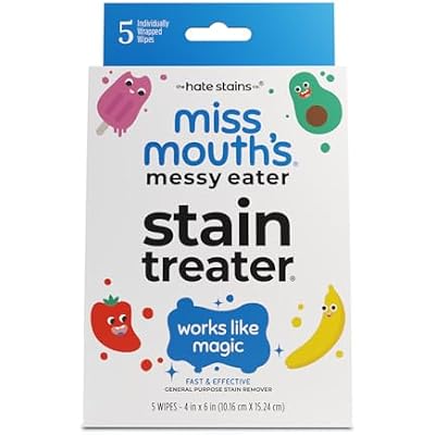 Miss Mouths Messy Eater Stain Treater Wipes - 5 Pack Stain Remover - Newborn & Baby Essentials - No Dry Cleaning Food, Grease, Coffee Off Laundry, Underwear, Fabric