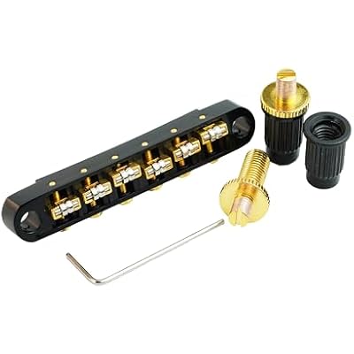 Guyker Guitar Tune-O-Matic Roller Saddle Bridge Replacement Part Compatible with Les Paul LP SG Style 6 String Electric Guitar - GM005, Black Gold