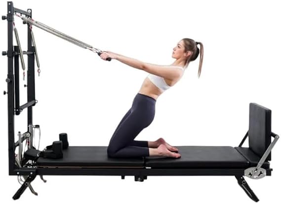 Professional Pilates Reformer Machine, Black Padded Platform with Sliding Carriage, Home Gym Exercise Equipment