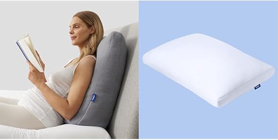 Casper Sleep Backrest Pillow, One Size, Gray & Sleep Essential Cooling Pillow, Standard, White
