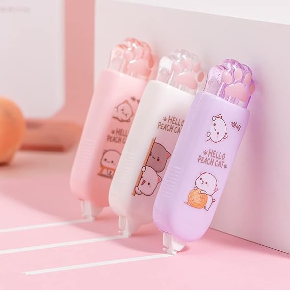 3 Packs Aesthetic Correction Tape Cute Japanese Kawaii White Out Tape Easy to Use Applicator for Instant Corrections (One Size)