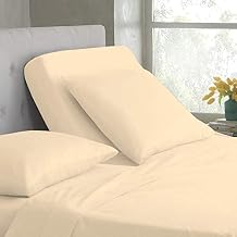 Moonlight Bedding 100% Cotton Split-Top-King (Adjustable King Bed Size Sheets) 600TC, Solid Ivory, Sateen Weave, 18 inch Deep Pocket, 4PC Bed Sheet Set