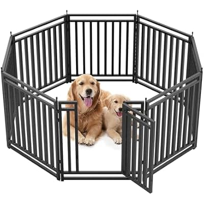Dog Playpen Metal Dog Fence Outdoor for Yard 32 Height 8 Panels Portable Dog Pen Pet Kennel for RV CampingBlack-Silver