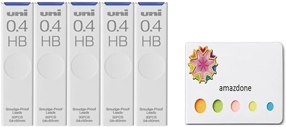 amazdone Uni Mechanical Pencil Lead,The Uni Smudge-Proof Leads 0.4mm(ULS0430) HB - 5 Pack/total 150 Leads Sticky Notes Value Set