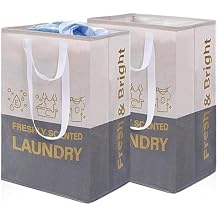 2 Pack Laundry Baskets, 92L Freestanding Laundry Basket with Handles, Waterproof Tall Collapsible Clothes Hamper for Dorm, Bedroom, Bathroom
