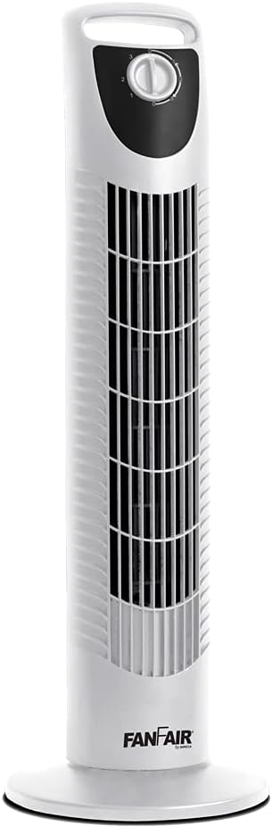 Fanfair 30 Oscillating Tower Fan with 3 Speed Settings and Quiet Operating System, Space Saving and Slim Design, Portable Cooling Fan for Bedroom, Indoor, Office, Studio, Home Use White Color