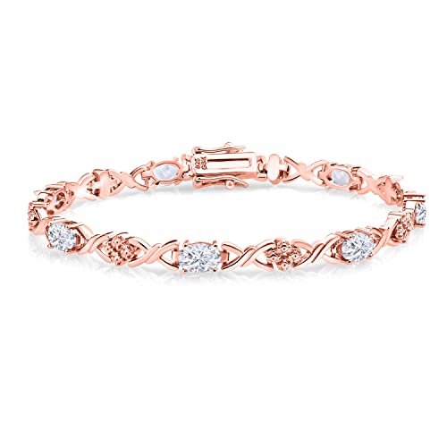 Gem Stone King Infinity Link Gemstone Birthstone Tennis Bracelet for Women | 18K Rose Gold Plated Silver | Oval 6X4MM | 7 Inch with Secure Clasp | Fine Jewelry for Her Mom Wife Anniversary
