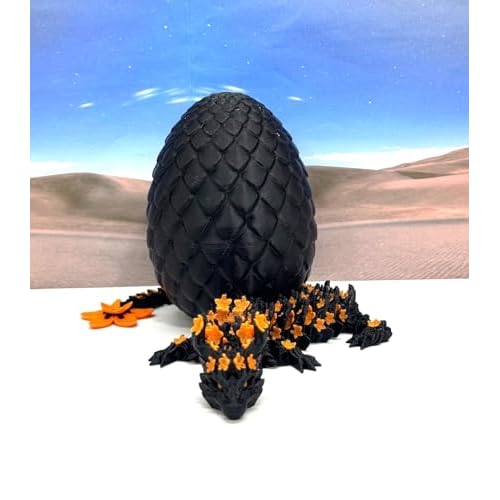 3D Printed Dragon Egg, 12 Inch Black & Orange Cherry Blossom Fidget ADHD Autism Sensory Toy D064-BE