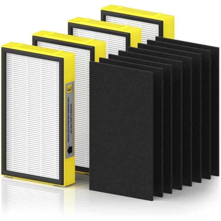 4 Pack FLT4100 Replacement Filter E for Guardian AC4100, AC4100CA, AC4150BL, AC4150PCA, AC4150P, 4 Filter & 8 Activated Carbon Filter