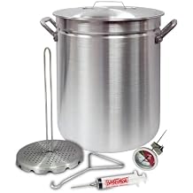 Bayou Classic Turkey Fryer Pot - Vented Lid, Riveted Handles, Poultry Rack, Thermometer, Injector - 42 Qt - Aluminum