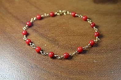 Mediterranean Red Coral Bracelet in Sterling Silver, 14k Gold // Wire Wrapped Coral // Natural Red Coral // Genuine Coral // Delicate Coral