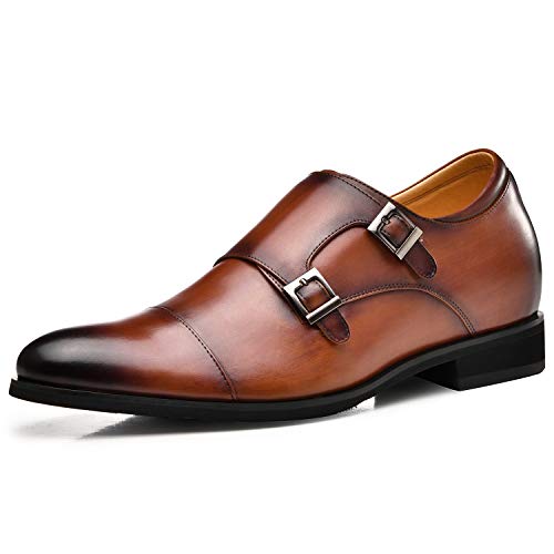 CHAMARIPA Elevator Shoes for Men | Invisible Height Increase Monk Strap Shoes | Built-in System Adds 2.76 Inches7cm | Formal & Business Dress Shoes