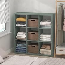 Furinno Cubic Closet Organizers and Storage, 9-Cube Closet Organizer, Open Shelf Closet Storage, Extra Thick Frame for Wardrobe, Bedroom, Living Room, Sage Green