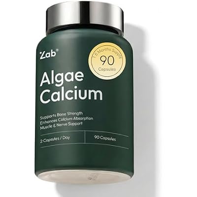 ZAB Algae Calcium Supplement Plant Based, with Vitamin D3 & K2 MK7, Magnesium Calcium Complex for Daily Bone Health Support & Strength, 90 Capsules, 45-Day Supply