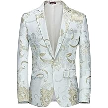 MOGU Mens Slim Fit Blazer Elegant Jacquard Tuxedo Jacket for Daily Prom Party