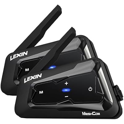 LEXIN MeshCom Motorcycle Helmet Bluetooth Headset, 24 Riders Mesh Communication System, Dual Chips with Audio MultitaskingMusic Sharing1100mAh BatteryFM RadioNoise ReductionWaterproof, Dual Pack