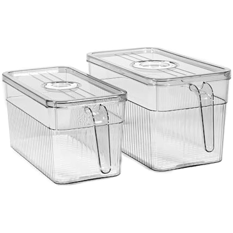 Refrigerator Organizer Bins With Lid 2 Pack Stackable Fridge Organizer Box Clear Plastic Food Storage Containers Set Produce Saver for Pantry, Freezer, Cabinet