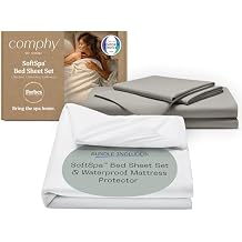 Coop Home Goods Comphy SoftSpa Bed Sheet Set Dove Grey and Ultra-Tech Waterproof Mattress Protector Queen Bundle
