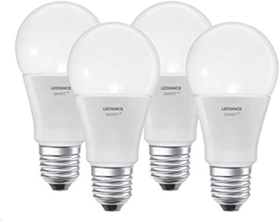LEDVANCE Smart LED Lamp with Bluetooth Mesh Technology E27 Socket Dimmable Warm White (2700 K) Replaces 60 W Bulbs Controllable with Alexa Google and Apple Voice SMART+ BT CLA DIM Pack of 4 [Energy Class F]