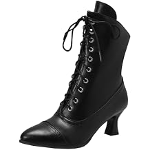 SoundSky Women's Vintage Wingtip Kitten Heels Pointed Toe Lace Up Ankle Boots Side Zip Dress Shoes