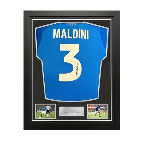 Paolo Maldini Signed Italy 2022 Home Soccer Jersey. Standard Frame