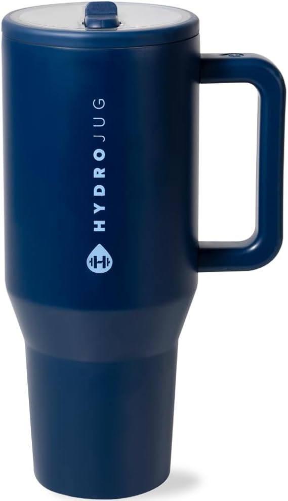 HydroJug Traveler - Modern 40 oz Tumbler with Handle & Simple Flip Straw - Car Cup Holder Friendly, Leak Resistant Water Bottle-Reusable Insulated Stainless Steel & Rubber Base - Gifts for Women & Men