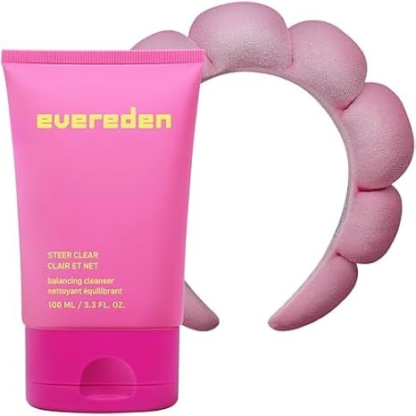 Evereden Steer Clear Balancing Jelly Cleanser | Cute Terry Headband | Gentle and Vegan Pre Teen Face Wash for Oily & Pimple-Prone Skin - Deeply Cleanses - Removes Dirt - Leaves Skin Fresh & Clean