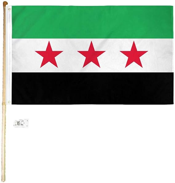 3x5 3'x5' Syria Republic Polyester Flag with 5' (Foot) Flag Pole Kit with Wall Mount Bracket & Screws (Imported)