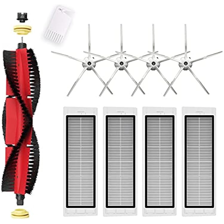 Replacement Accessories for Xiaomi Roborock S5 Max S6 MaxV Pure S50 S55 S6 Vacuum Cleaner Parts, 1 Main Brush, 4 Side Brush, 4 Filter White