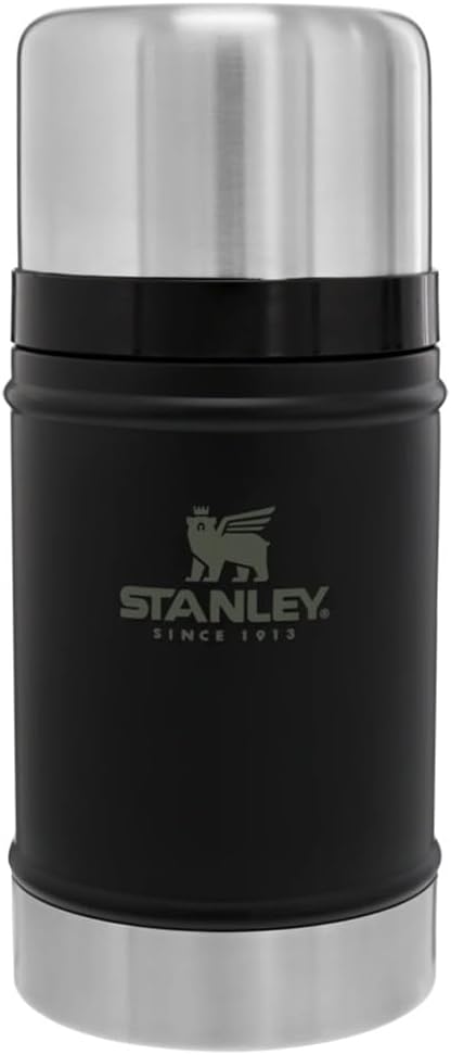 Stanley Classic Food Jar 24 oz | Vacuum Insulated Thermos Food Container | Wide Mouth Screw On Lid | Stainless Steel | BPA-Free | Black 2.0
