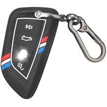 QBUC for BMW Key Fob Cover, Striped Silicone Key Shell Case for BMW 2 4 5 6 7 Series X1 X2 X3 X4 X5 X6 M M8 M7 M6 M5 M4 M3 M2 M1 430i 340i 840i 2015-2023 Key Protector with Keychain Black