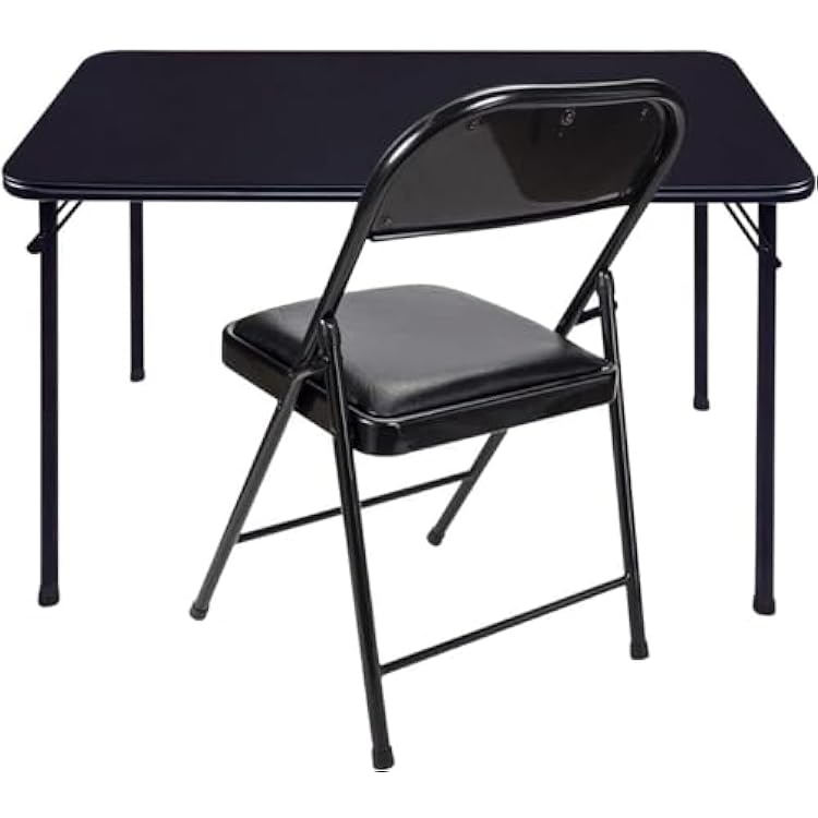 KAIHAOWIN Folding Table Chair Set, Black Vinyl Folding Card Table Chair, No Assembly Required Lightweight Foldable Table Chair Set for Everyday Use IndoorOutdoorCamping
