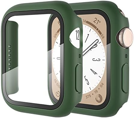 ArmorSuit 2 Pack Case Designed for Apple Watch Series 8  Series 7 45mm Slim Case wBuilt-in Tempered Glass Screen Protector - Green