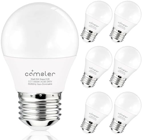 comzler 6W A15 LED Bulb Daylight 60 Watt Equivalent, E26 Medium Screw Base Small Light Bulb Cool White 5000K, Home Lighting Decorative Ceiling Fan Light Bulbs Non-DimmablePack of 6