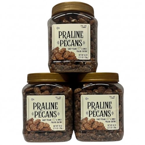 Sweet Glazed Praline Pecans 3 Resealable Jars, Total 7.5 lb Kosher Certified Bundled