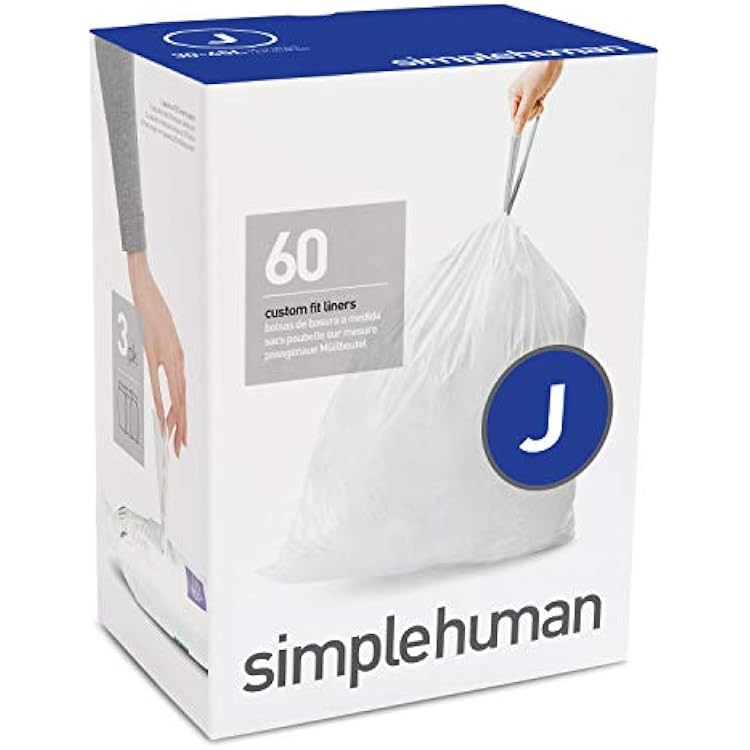 simplehuman Code J Custom Fit Trash Can Liner, 3 refill packs 60 Count, 30-45 Liter  8-12 Gallon