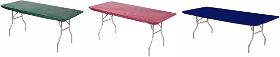 Kwik-Covers Rectangular Fitted Plastic Table Covers, Bundle of 3 (Hunter Green, Maroon, Navy, 6' x 30")