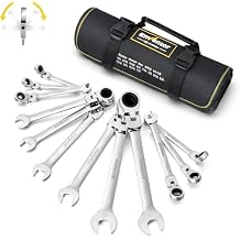 Enventor 12 Pieces SAE 1/4-7/8", 180 Flex Head Ratcheting Wrench Set, CRV Steel, 72-Teeth, 12-Point Combination Ratchet Wrenches Set with Rolling Pouch